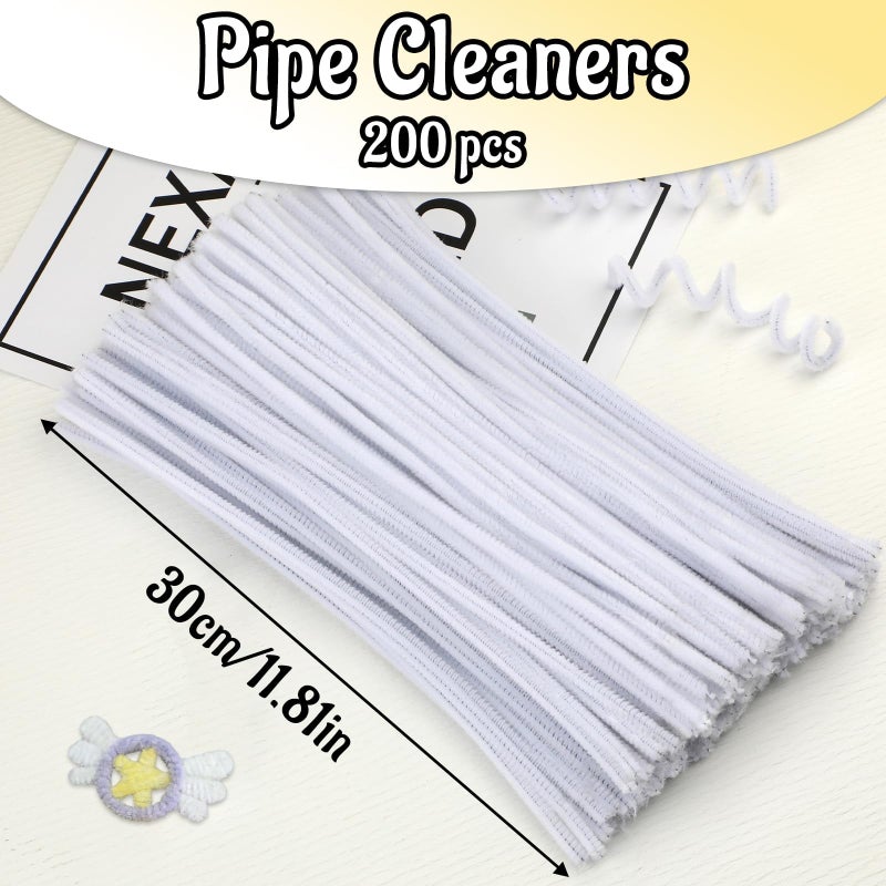 Mnuizu 200pcs Pipe Cleaners,Pipe Cleaners Chenille Stems for Craft, Fuzzy Sticks Christmas Craft Supplies for DIY Art & Creative Crafts Decorations(White) - Image 2